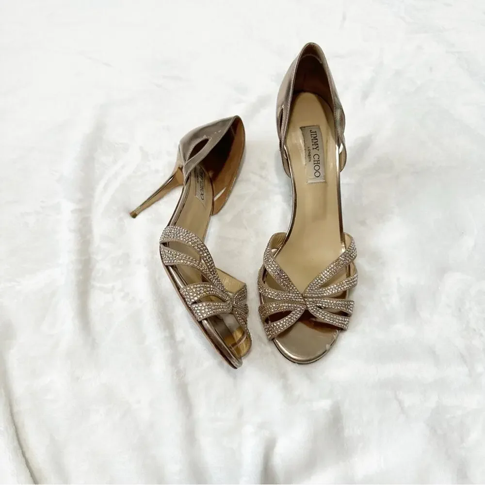 Jimmy Choo Metallic Strappy Heels rhinestone gold size EU 41 designer
